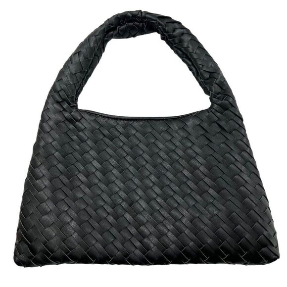 Walter Baker Margaux Woven Black Faux Leather Shoulder Bag Magnetic Closure - Picture 3 of 10